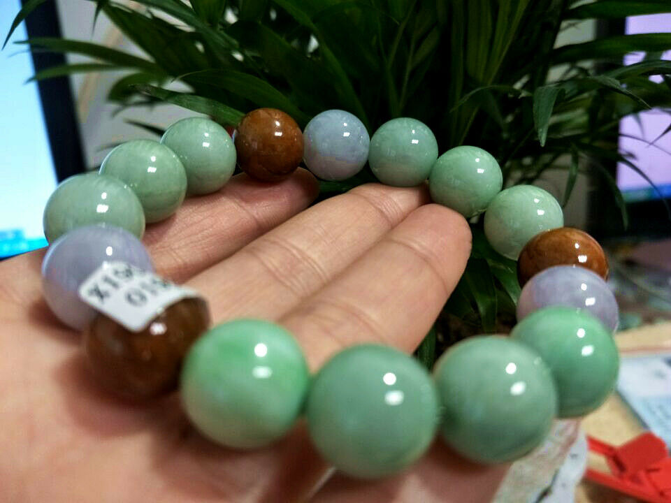 Green Red 100% Natural A JADE JADEITE Bead Beads Bangle Bracelet 9 mm AAA