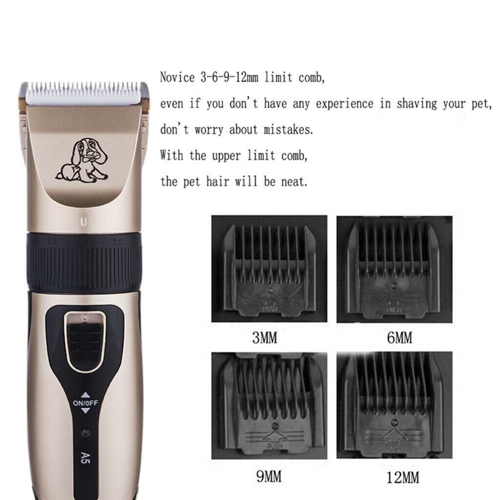 2Set Dog Shaver Clippers USB Pet Hair Trimmer 5-gear Blades for Dogs & Cats