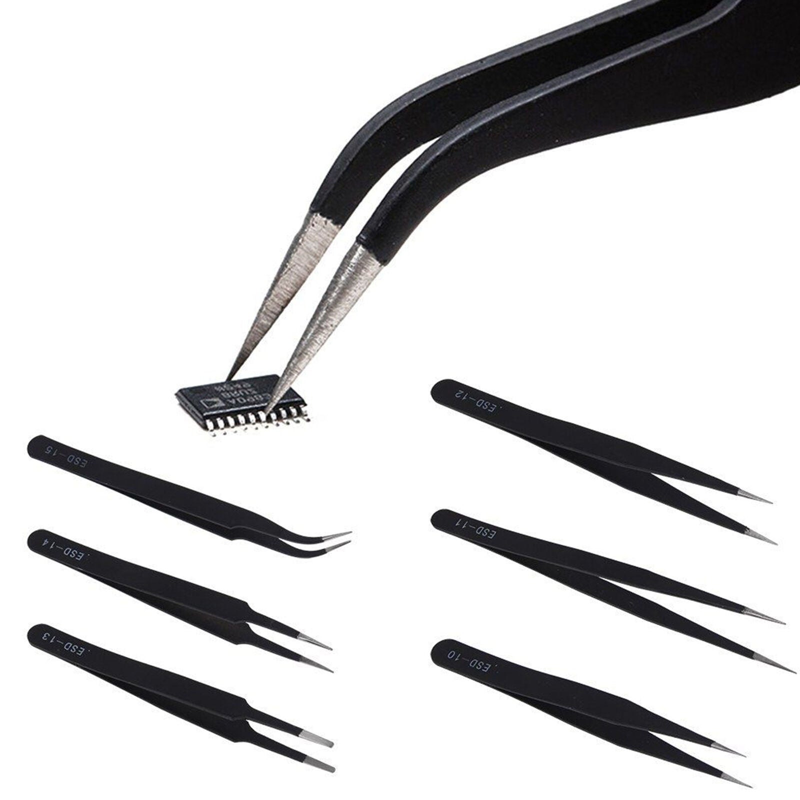 6x Stainless Steel Tweezers Kit for Nail Hair Eyebrow Plucker Beauty Slanted Tip