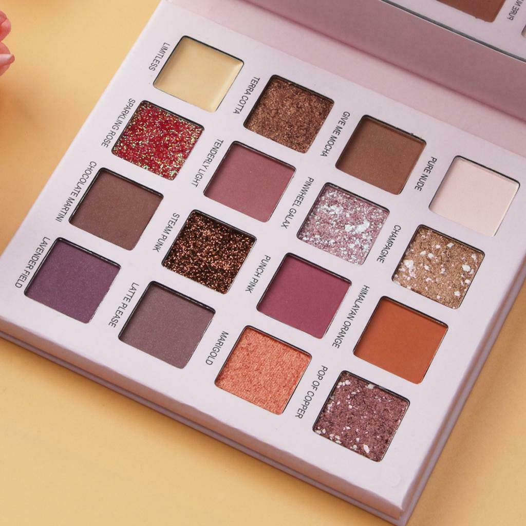 16 Colors Glitter Pearlized Eyeshadow Palette Blendable Eye Shadow Set 02