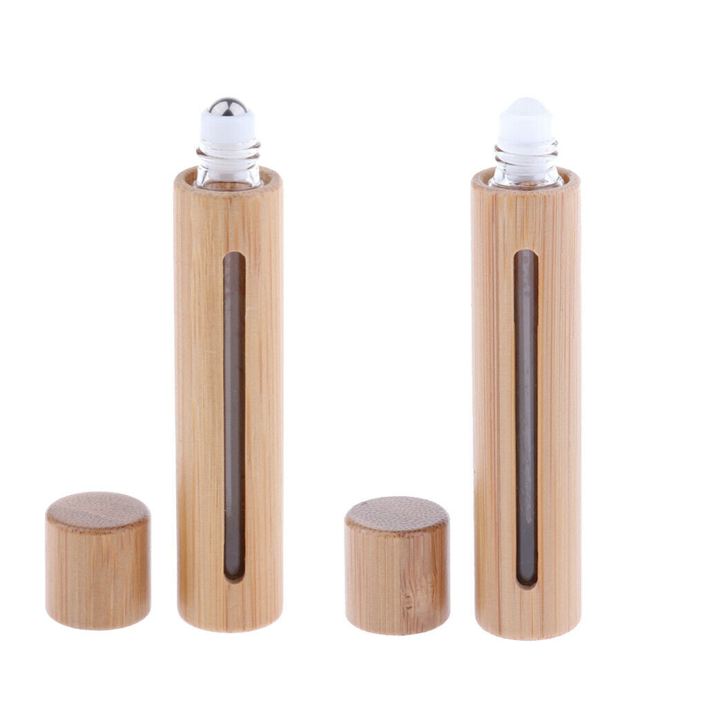 2 Pieces Empty Bamboo Roller Bottles Case Holder Essential Oil Container