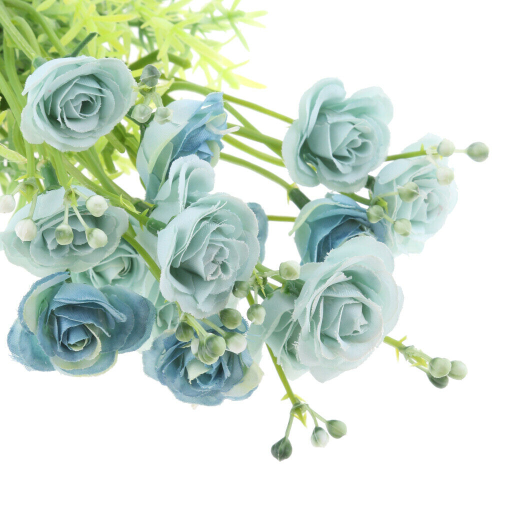 1 Piece 15-Head Artificial Silk Rose Flower Heads Home Garden Decor Blue