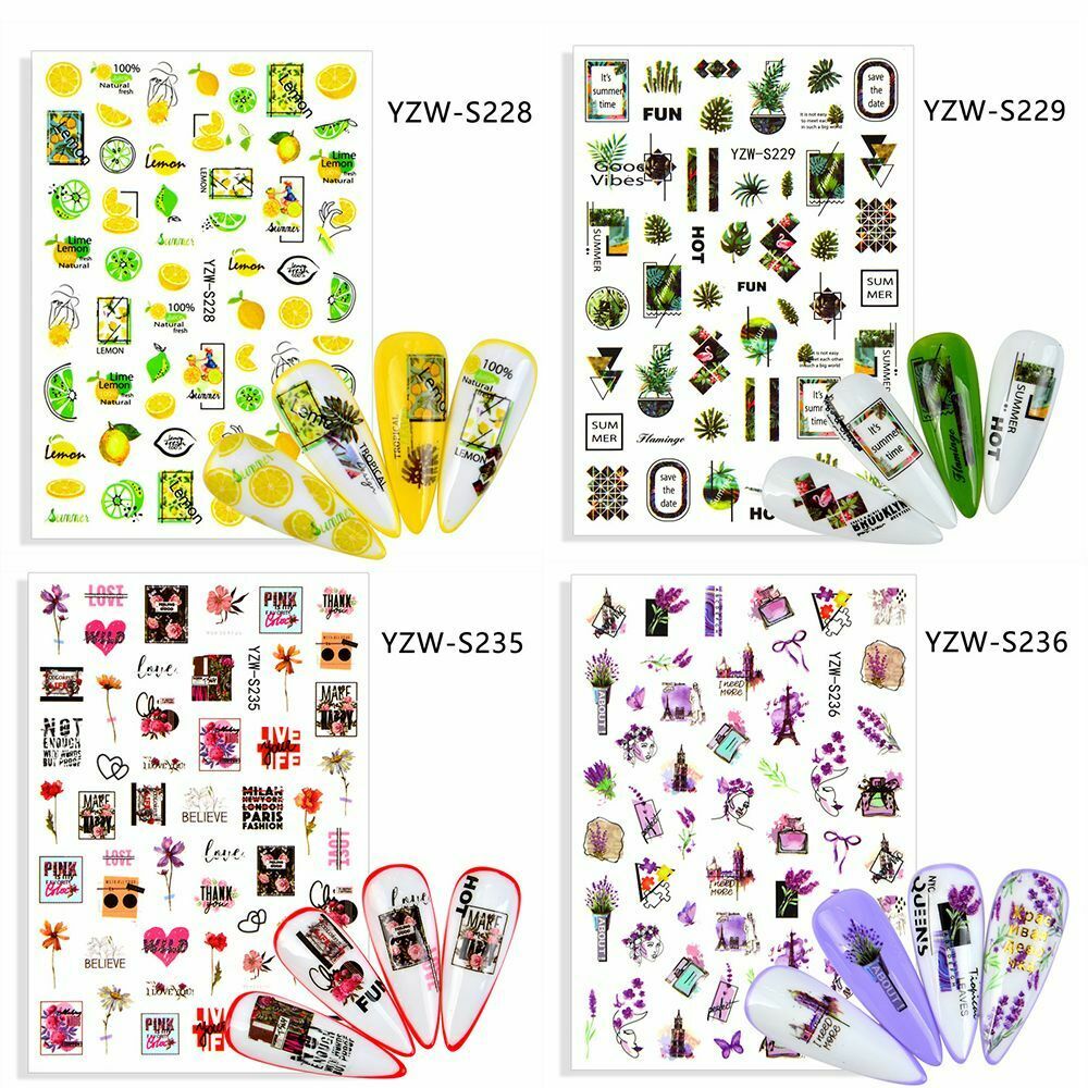 Banana Leaf Lemon Summer Fruit Nail Stickers Manicure Decor Adhesive Decals