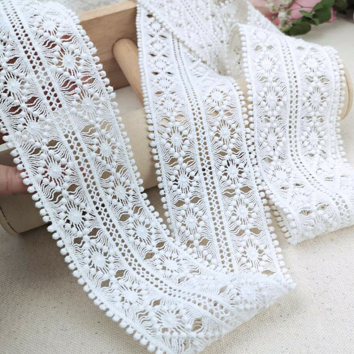 3 Yards White Lace Trim Ribbon Lace Embroidered Edge Sewing DIY Craft Trimming