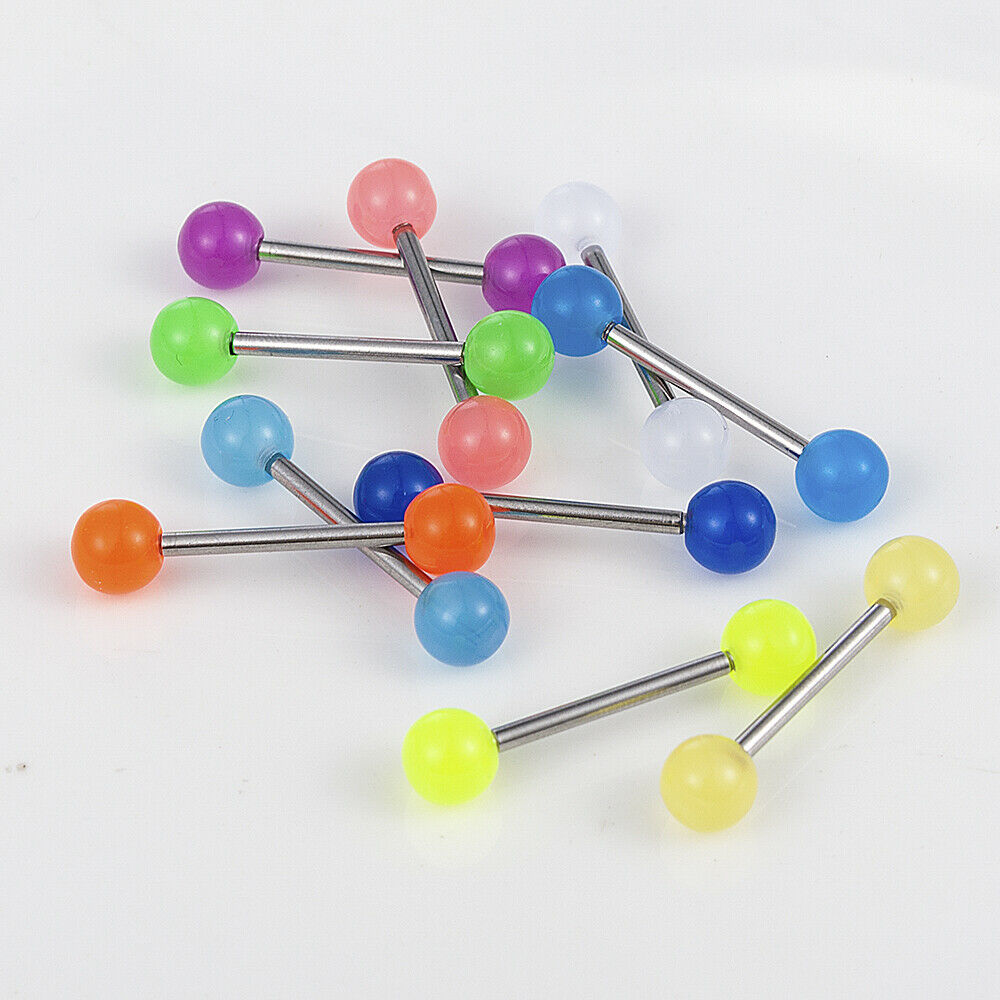 10pcs Glow In The Dark Body Piercing Jewelry Luminous Barbell Lip Tongue Rings