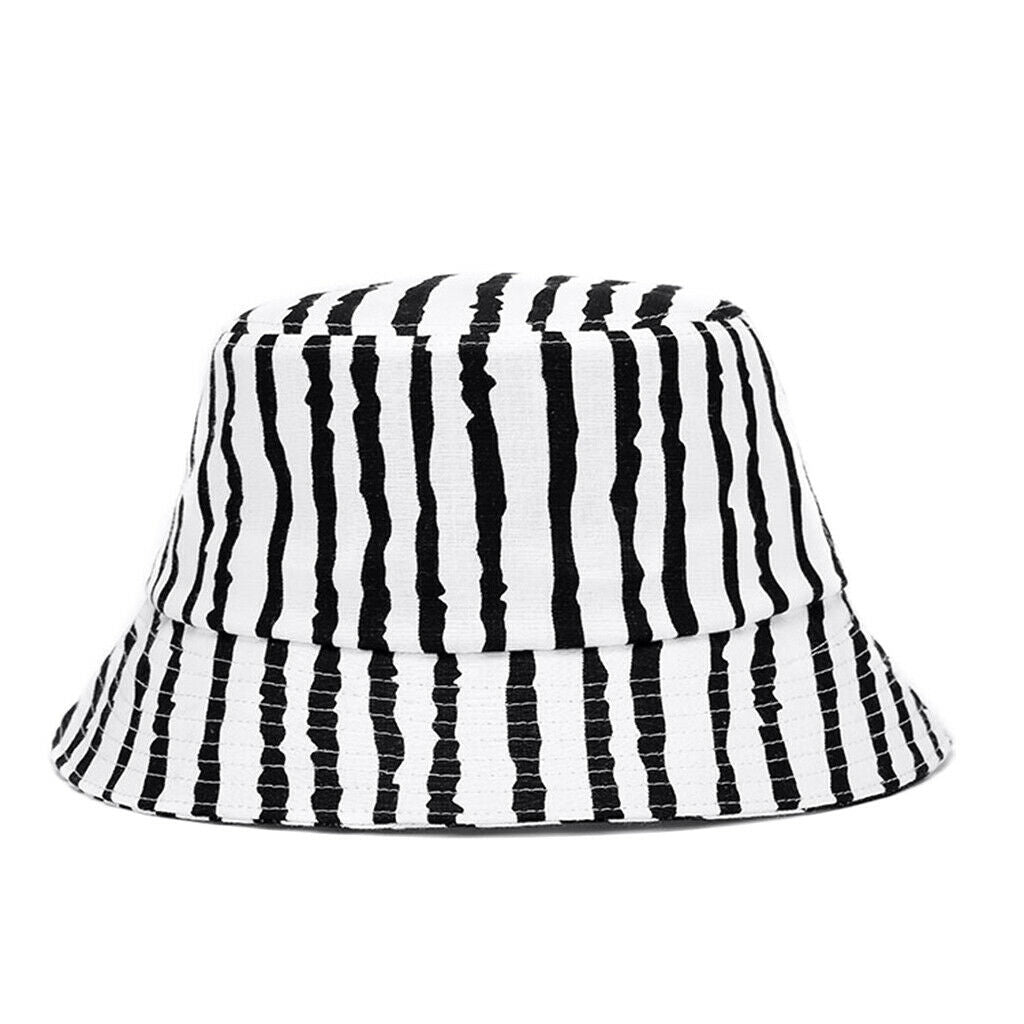 Cotton Packable Summer Travel Sun Hat Bucket Hat Wide Brim   Black and White