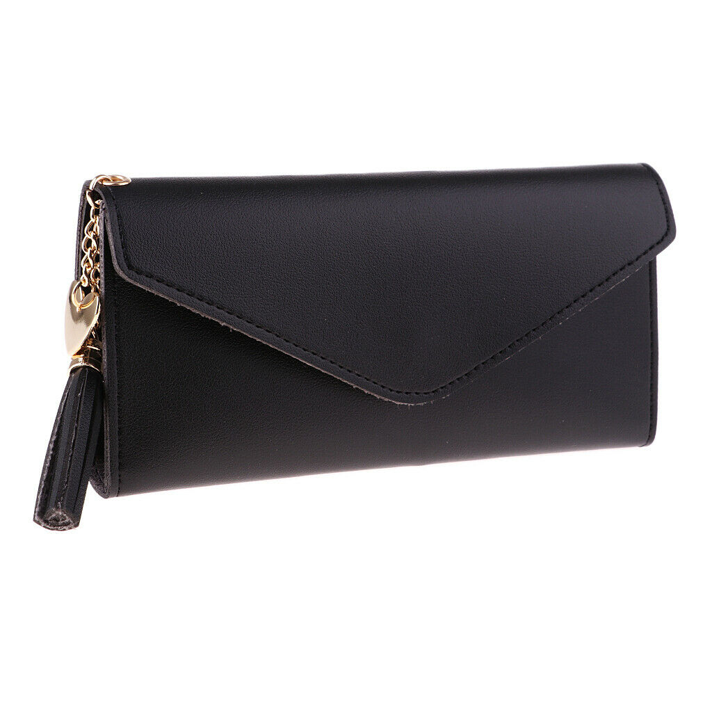 Lady PU Leather Clutch Wallet Long Card Holder Case Purse Handbag black