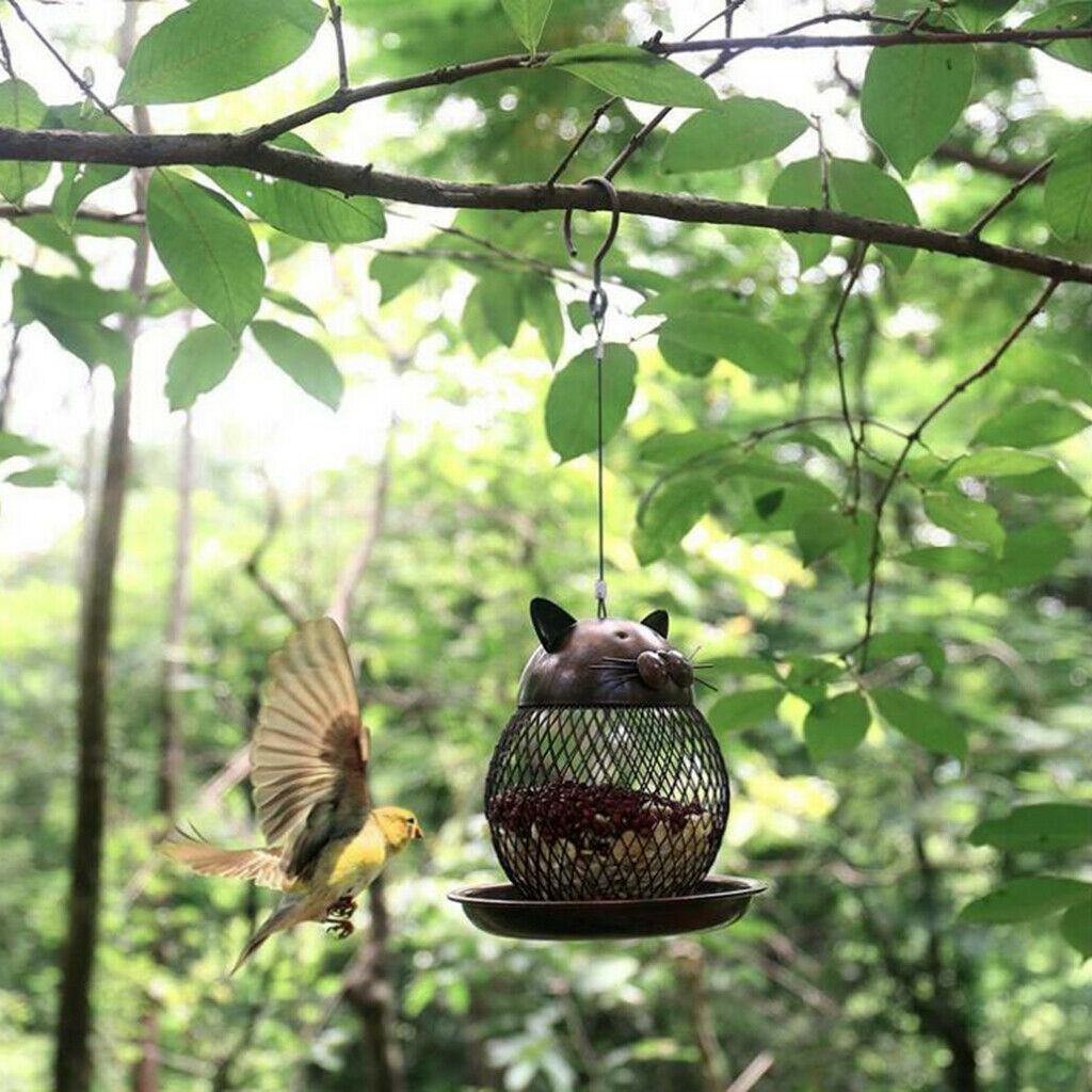 Wild Bird Feeder Cat-Shaped Feeding Nuts Food Dispenser Garden Decoration