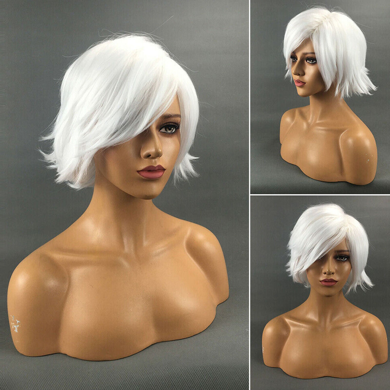Fashion Women's Short Straight Wigs White Synthetic Natural Full Hair Bob Wig