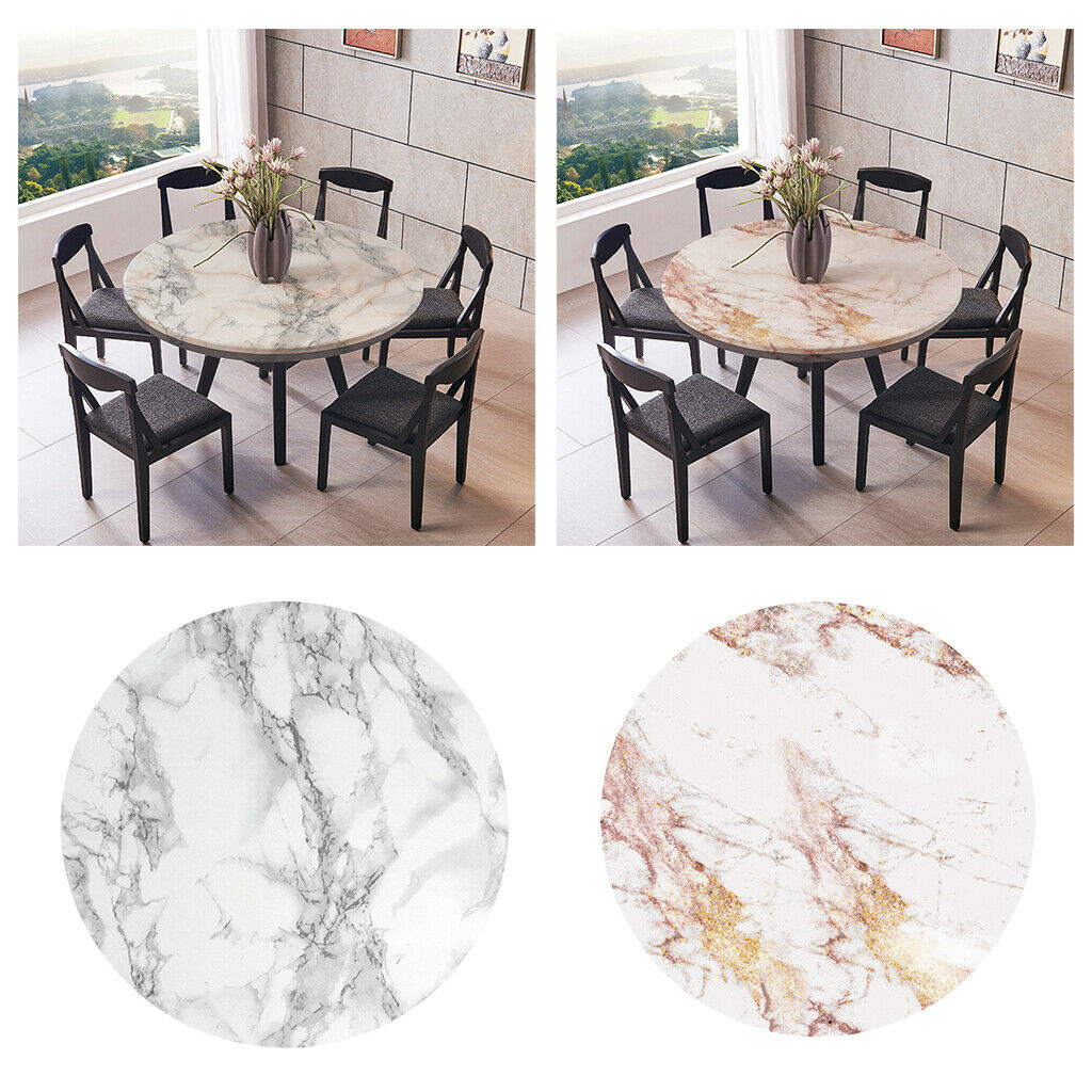 2  pcs Modern Marble Pattern Table Cloth Large Round Elastic Edge Fitted Vinyl