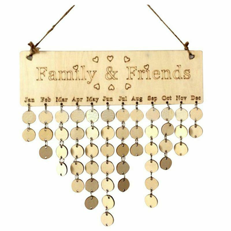 1X(Family&Friends Hanging Calendar Wooden Board Birtay Reminder Plaque Home 9Y5)