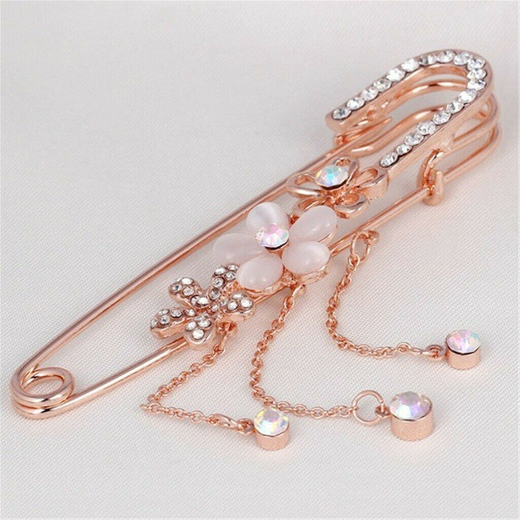 Flower Tassel Brooch Pins Crystal Sweater Shawl Clips Cardigan Collar Shirt