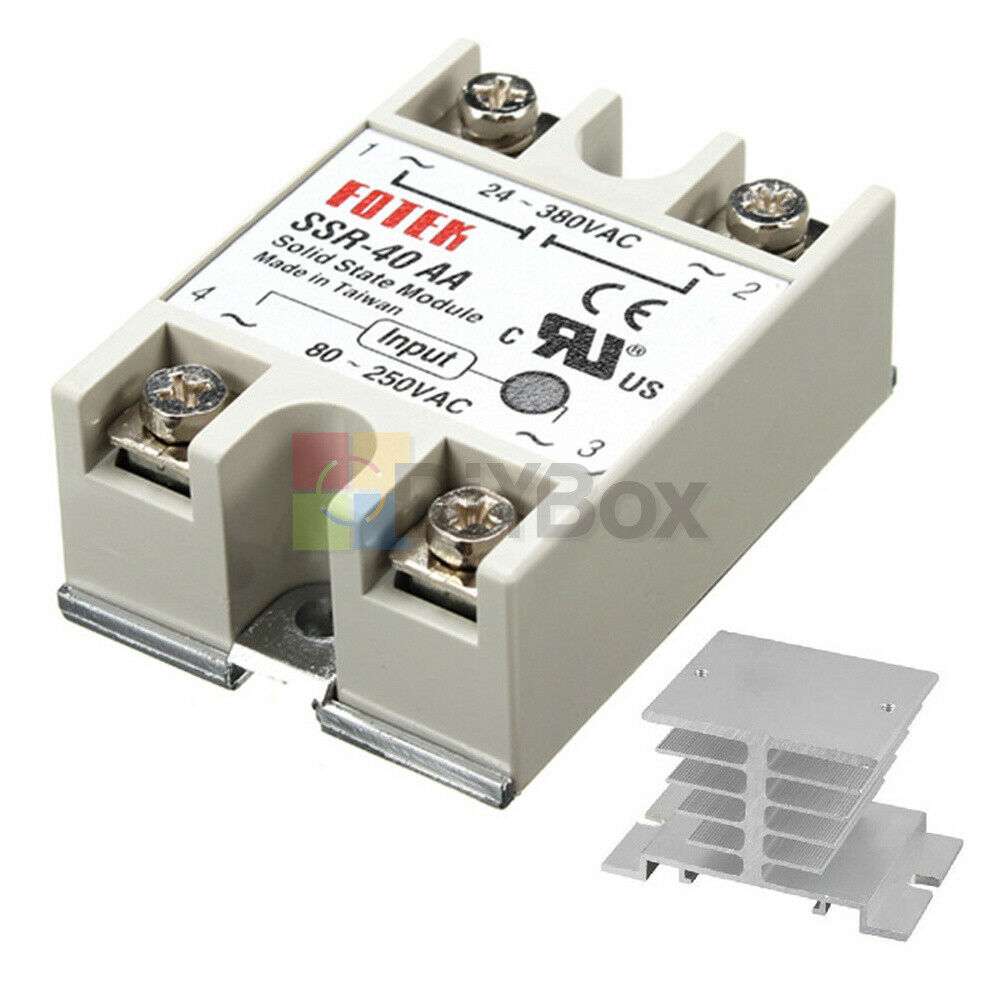 SSR-40AA-H Solid State 40A Relay Module 80-280V AC / 90-480V AC + Heat Sink DIY