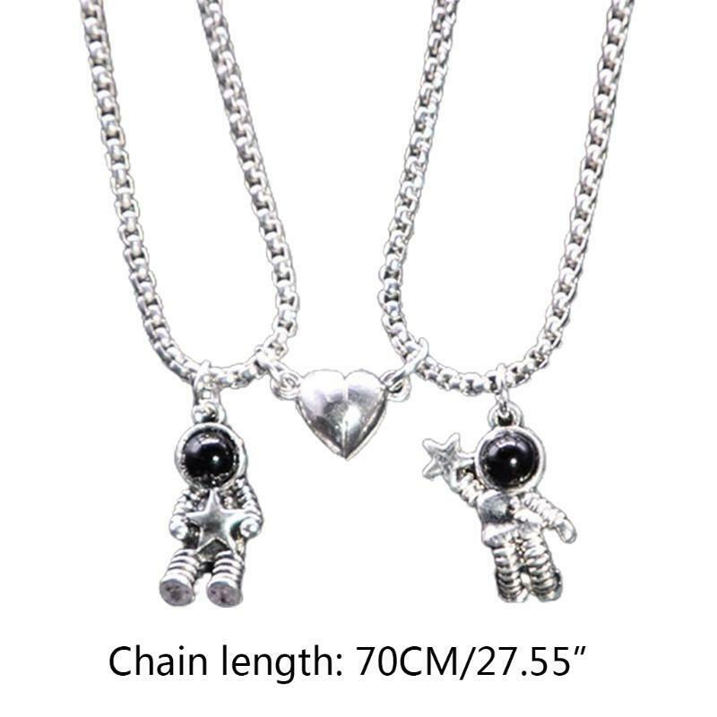 2Pcs Stainless Steel Mutual Attraction Magnet Matching Spaceman Pendant Necklace
