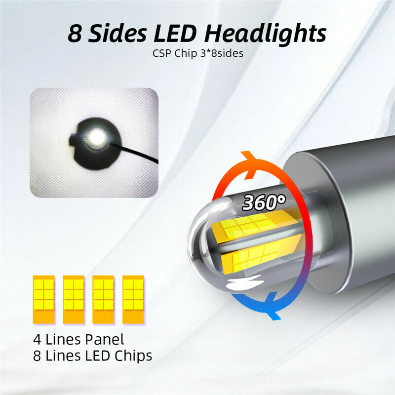 8 Sides 110W 30000LM 9005 HB3 Car Canbus LED Headlights Lamps Kit White 6000K