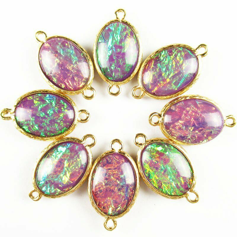 12pcs Wrapped Rainbow Opal Oval Connector Pendant 21g 20x15x6mm/26mm A-425DP