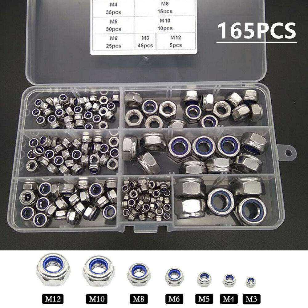 M3 4 5 6 8 M10 M12Nylon Insert Lock Nut Stainless Steel Combination Kit Hardware
