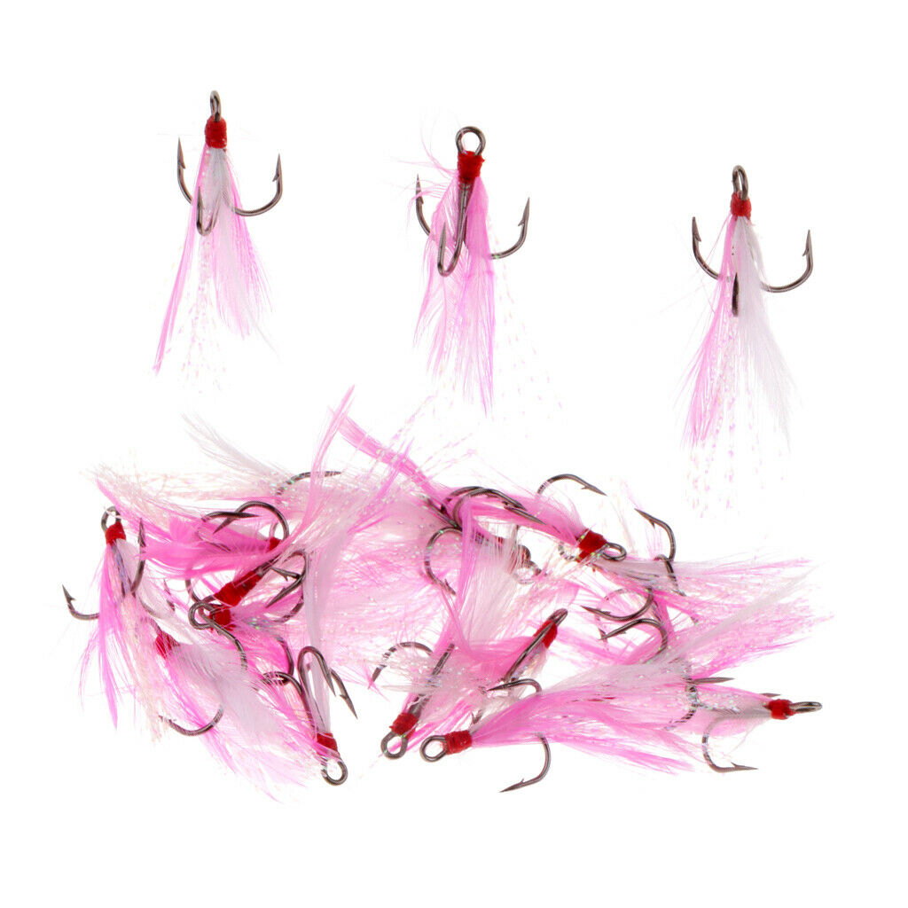 20pcs Feather Fishing Hooks Treble Barbed Squid Fly Tying Lures Baits SZ008
