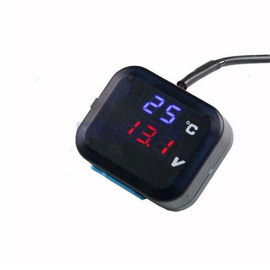 12V Motorcycle Digital Display Voltage Temperature Monitor Gauge w/ USB Charger