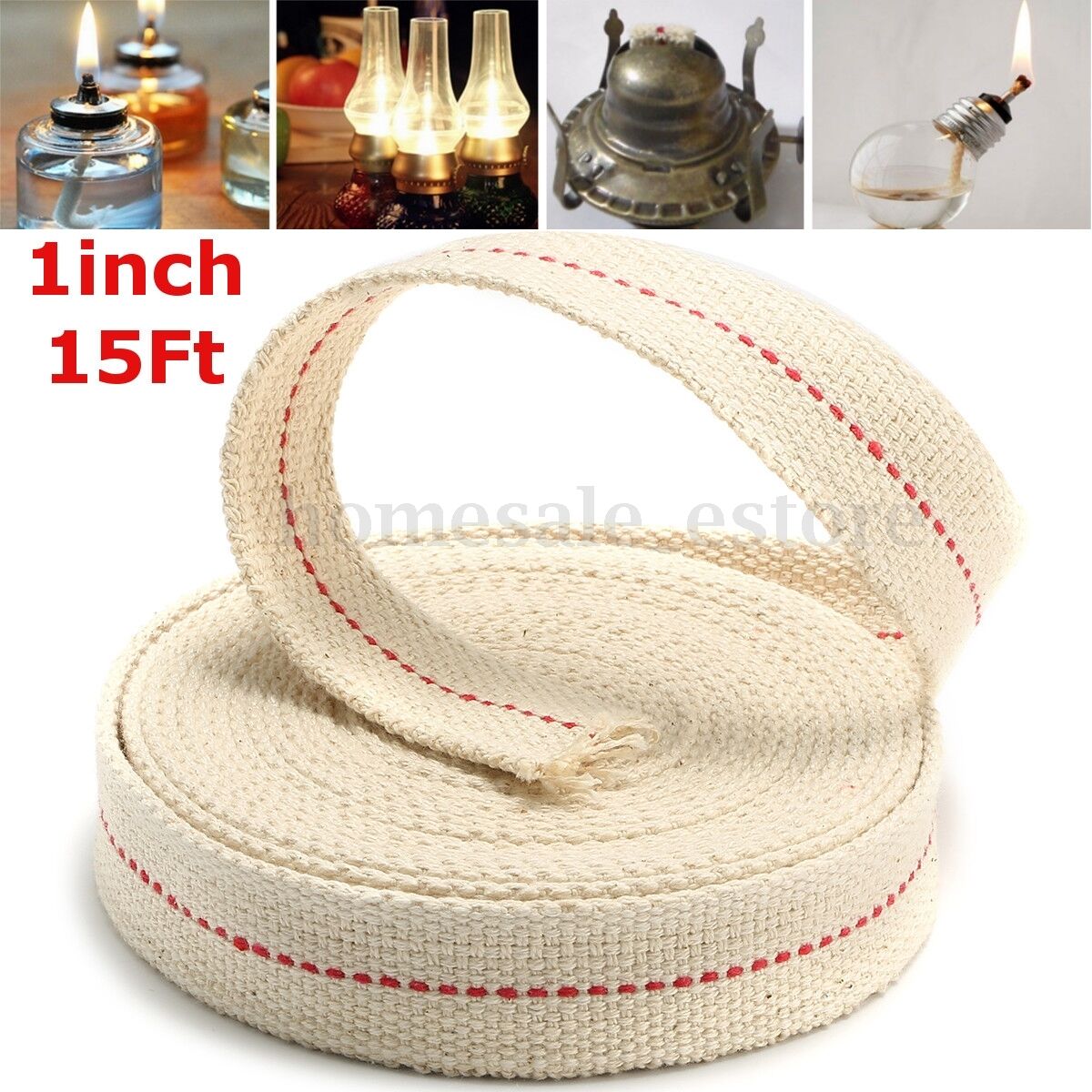 1'' 15ft 4.5m Roll Replacement White Flat Cotton Wick For Oil Lamps Lanterns