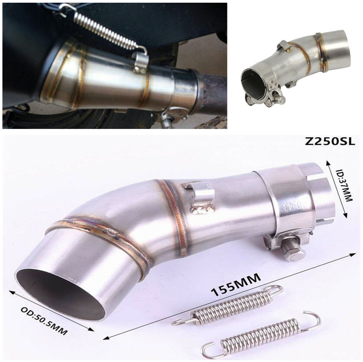 Muffler Link Pipe+Fasteners Ring+Tension spring For Motorcycle Exhaust Mid Pipe