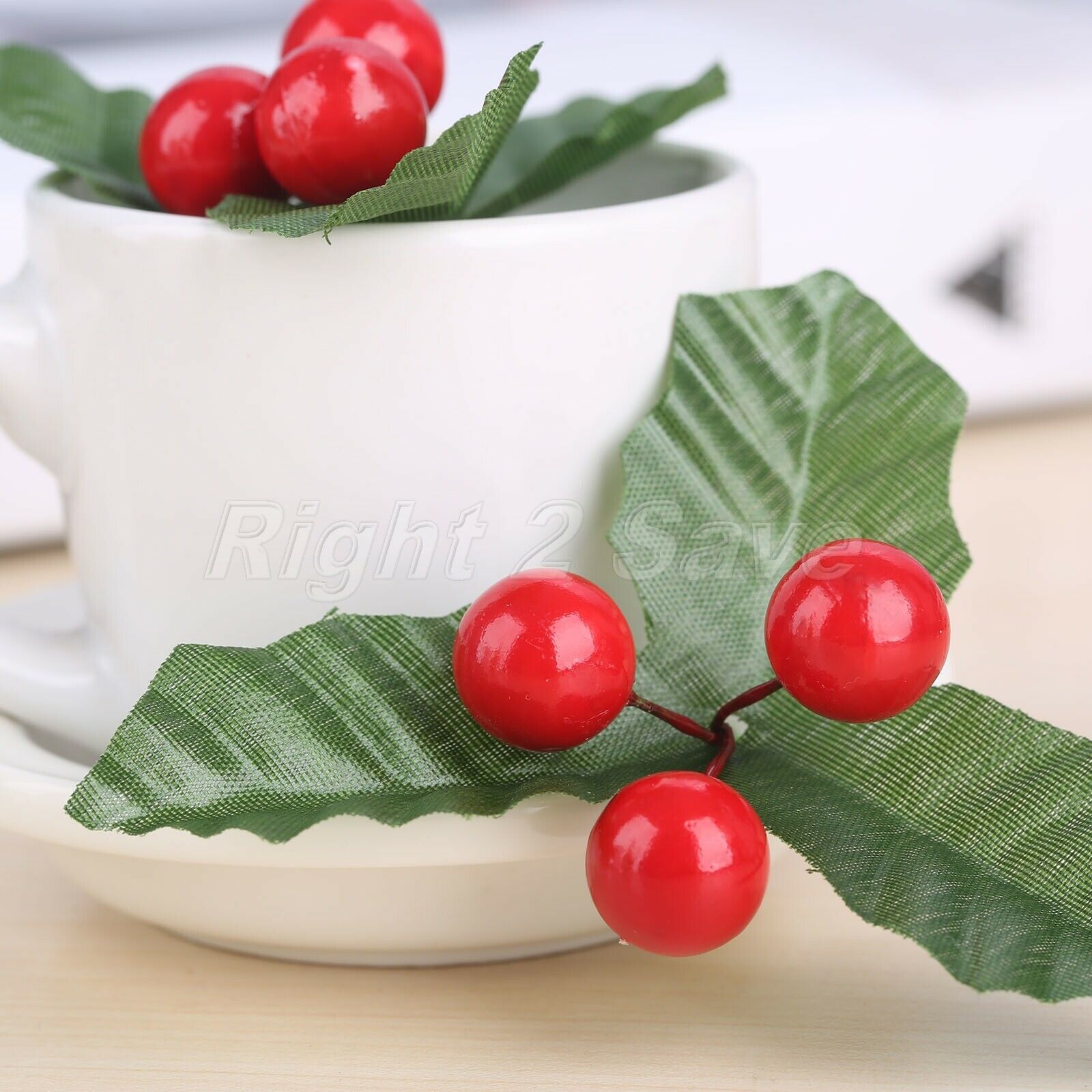 10Pcs Wedding Artificial Leaf Holly Berries Decoration Party Silk Leaf Flowers