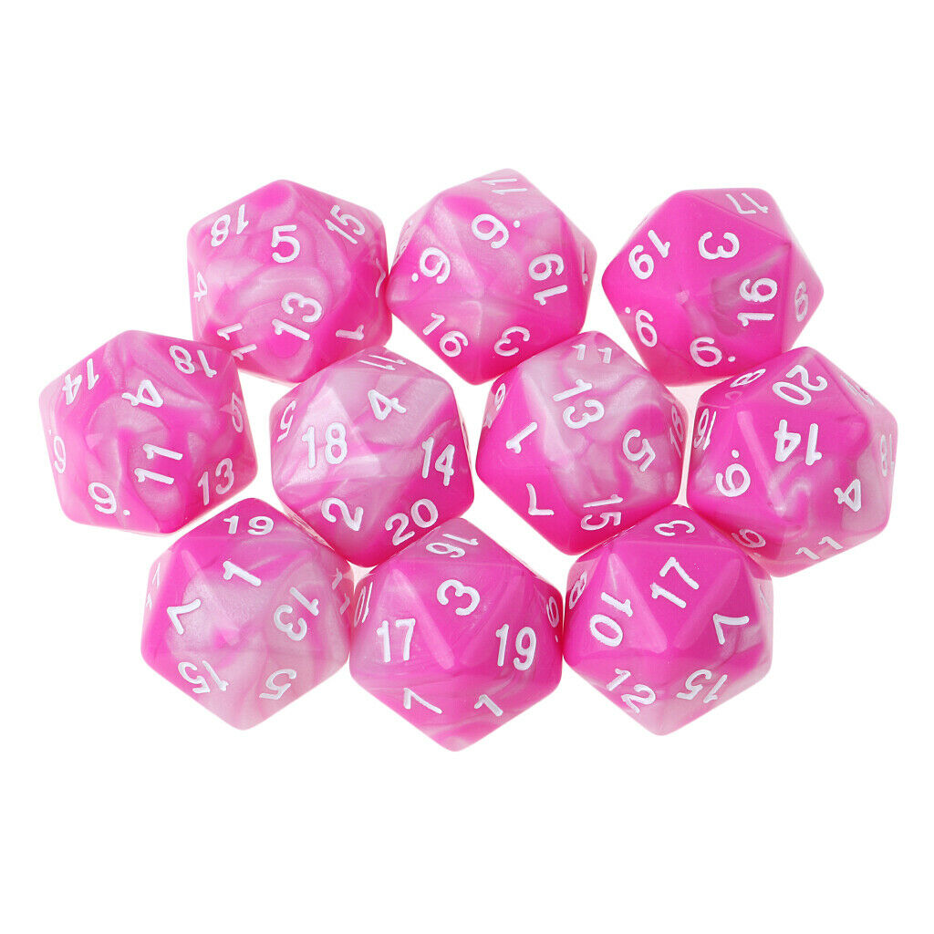 Lot of 10 D20 Dice Pink White Twenty Sided RPG Table Game Double Colors