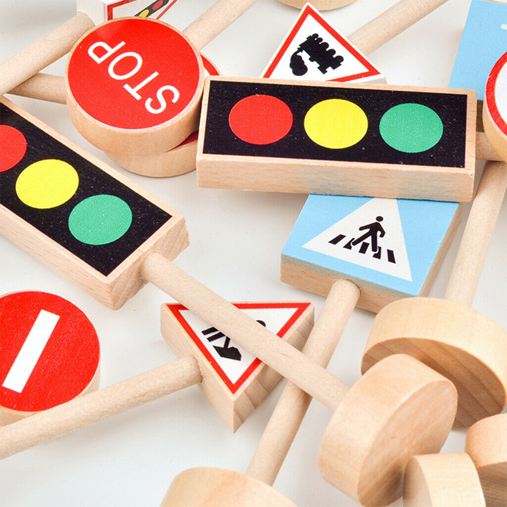 15/Set Wooden Crosswalk Road Sign Safety Learning Montessori Early Education