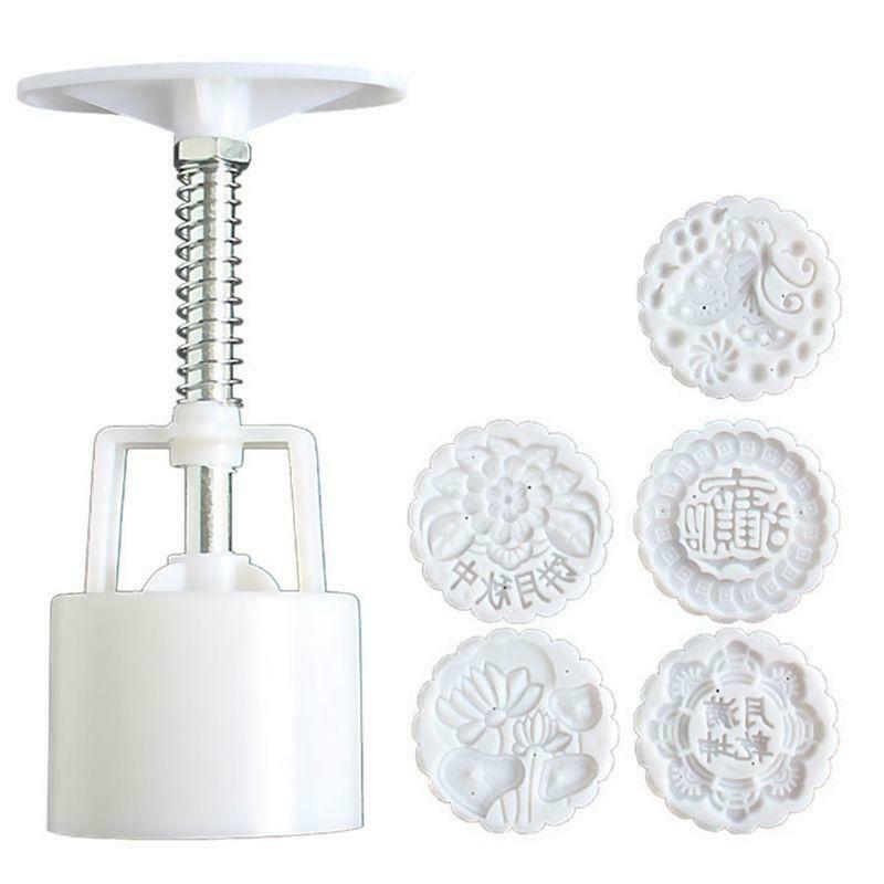 5pcs Hand Press Cookie Stamp Moon Cake Decor Mould Barrel Mooncake Mold 125g DIY