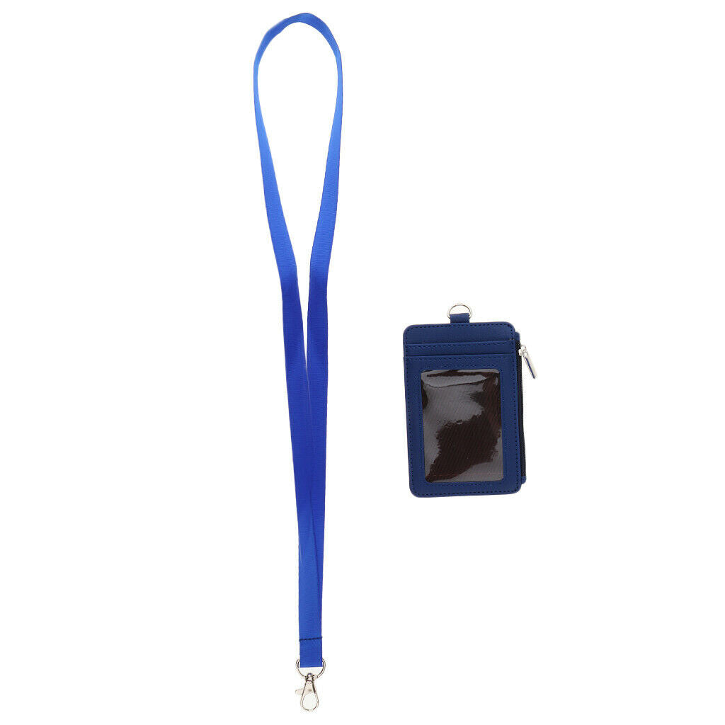 3Pack 2 Sided PU Leather Card Badge Holder with Zip Neck Strap Wallet Case