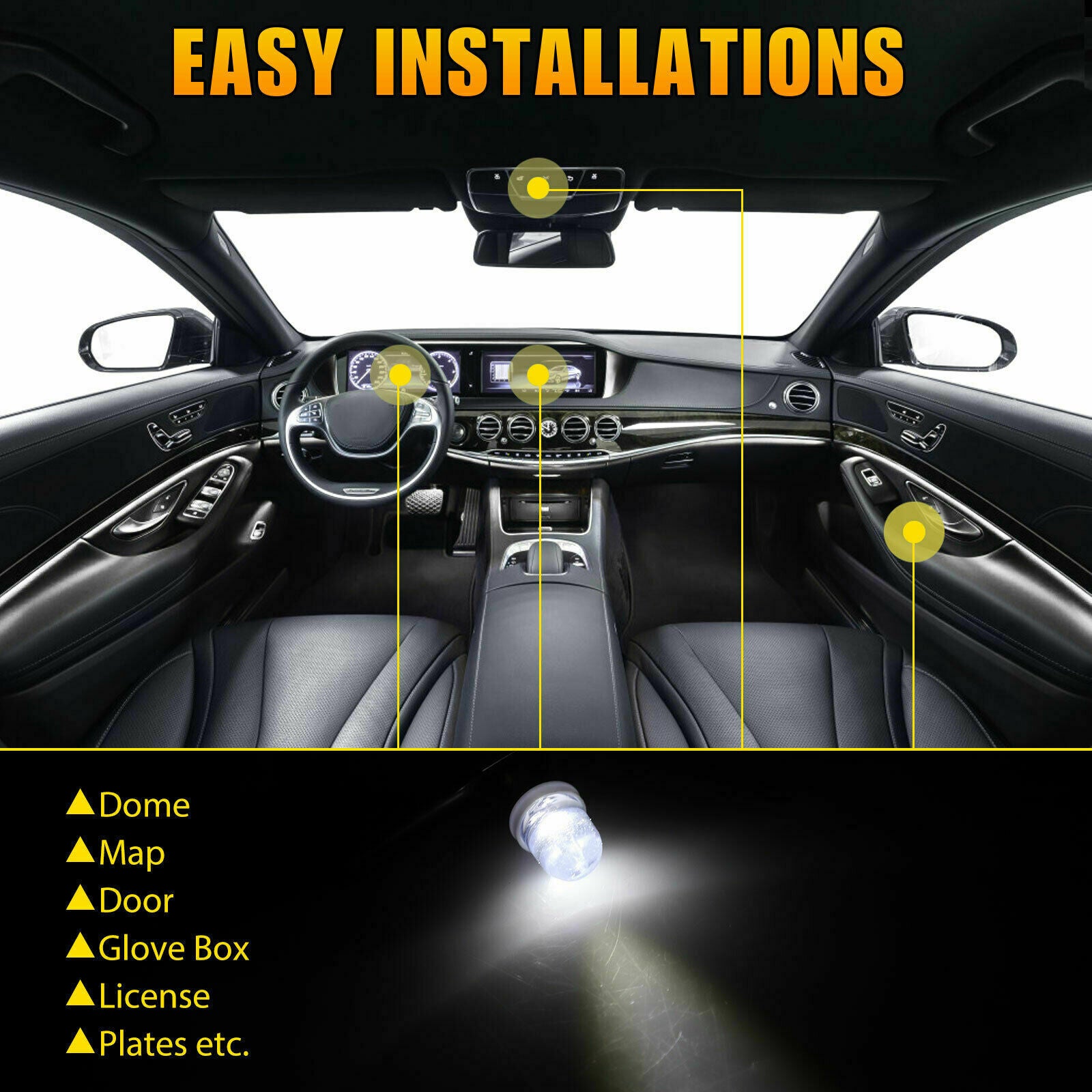 20x 12V Pure White BA9S LED Instrument Panel Light 1815 Dash Gauge Interior Bulb