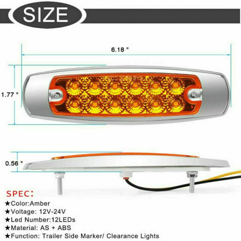 12 PCS Amber Side Marker Light Clearance 12-LED Truck Trailer For Peterbilt 12V