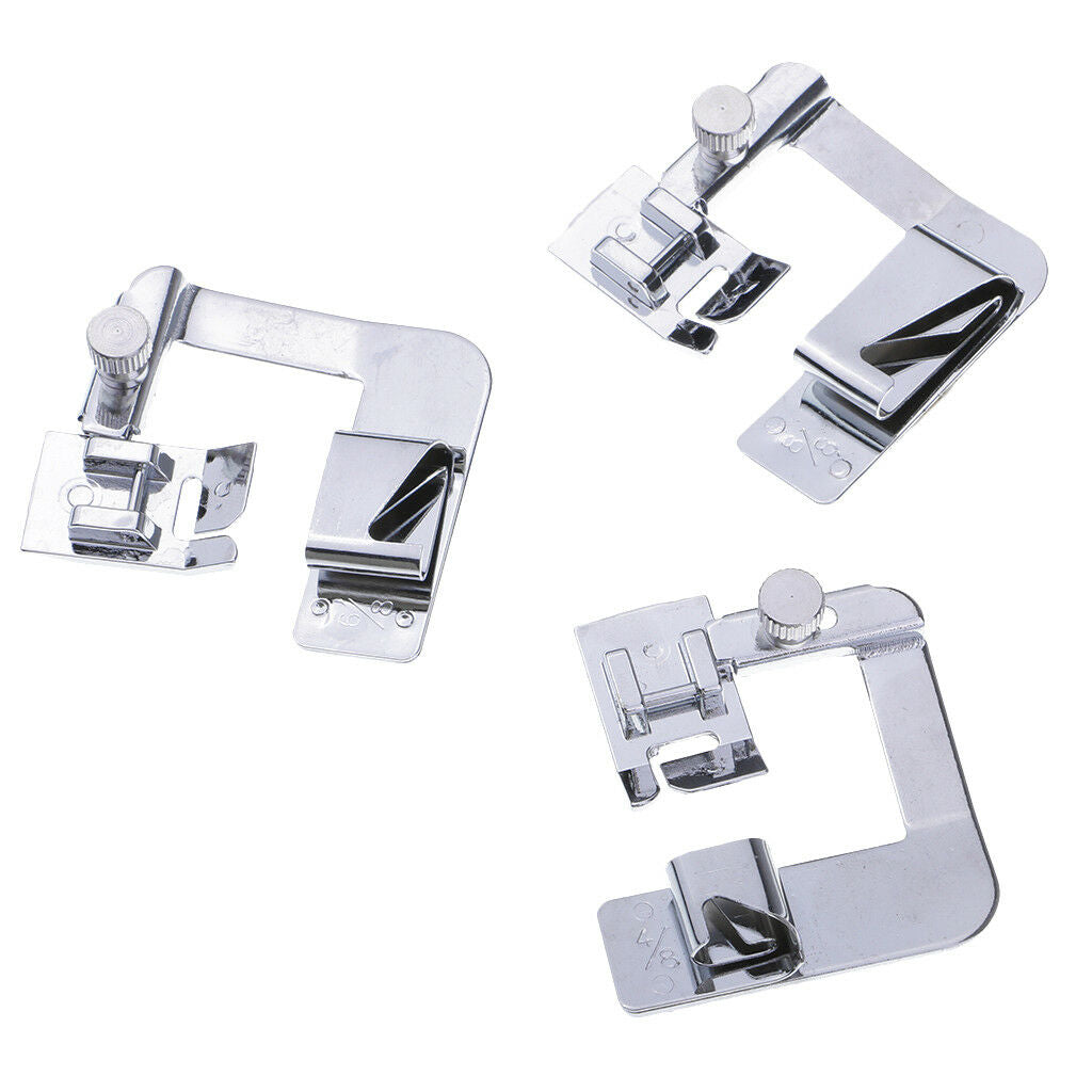 3Pcs ROLLED HEM Hemmer Foot  Presser For Domestic Sewing Machines