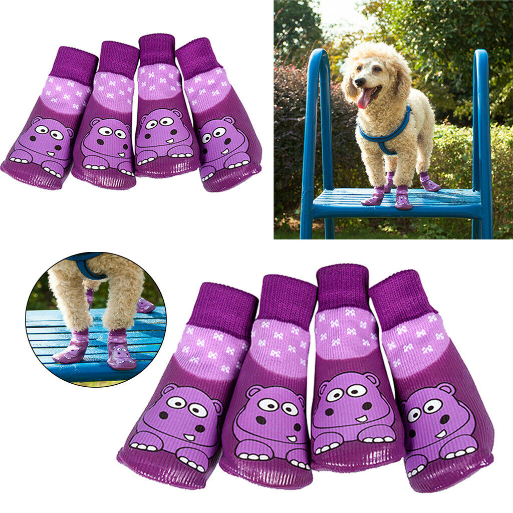 4Pcs Cartoon Hippo Printing Pet Dog Socks Outdoor Waterproof Cotton Sock 2