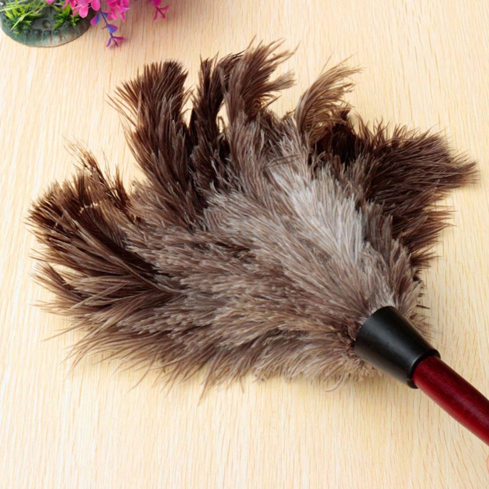 Anti-static Ostrich Feather Fur Brush Duster Dust Cleaning Tool Wooden Handle