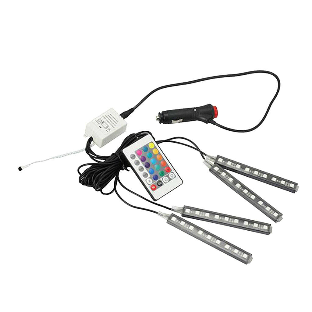 4pcs Car Decorative RGB Strip Atmosphere Light with Remote 12V Lighting Kit