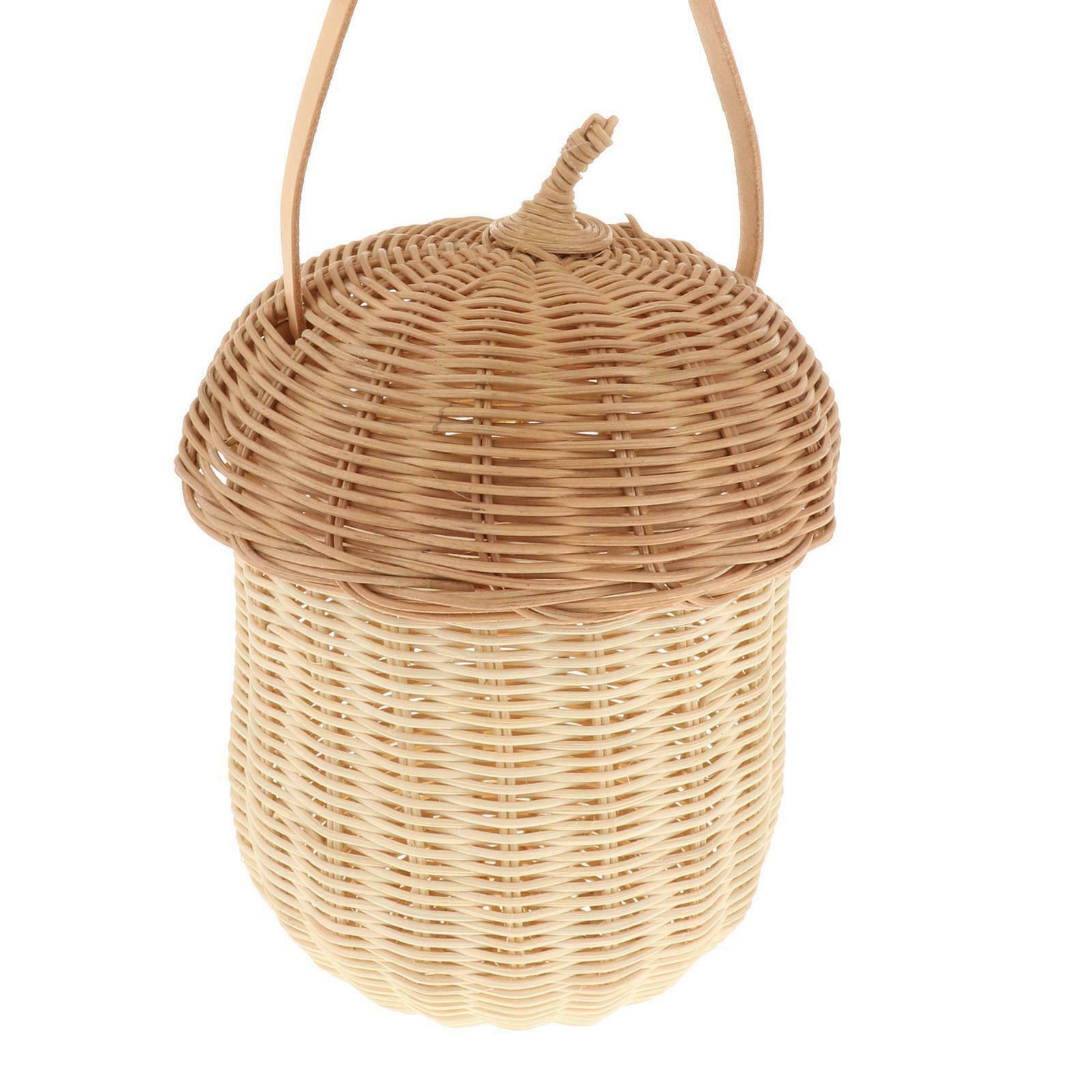 Girls Straw Purse Bag Pine Cones Rattan Basket Beach Tote Handbag Photo Prop