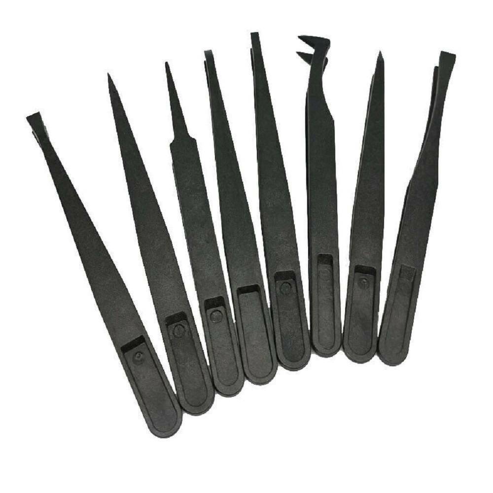 Useful 8PCS Tweezer ESD Anti-static Tweezers Maintenance Repair Plastic Tool Kit