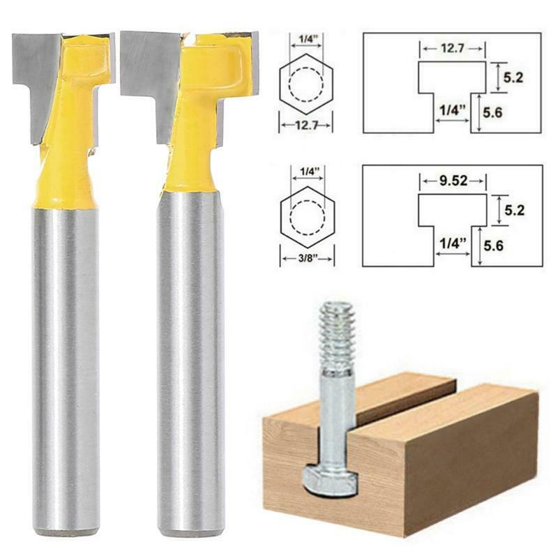 2 Pcs 1/4'' Shank Yellow T-Slot Cutter Router Bit Set for 3/8'' & 1/2'' Hex Bolt