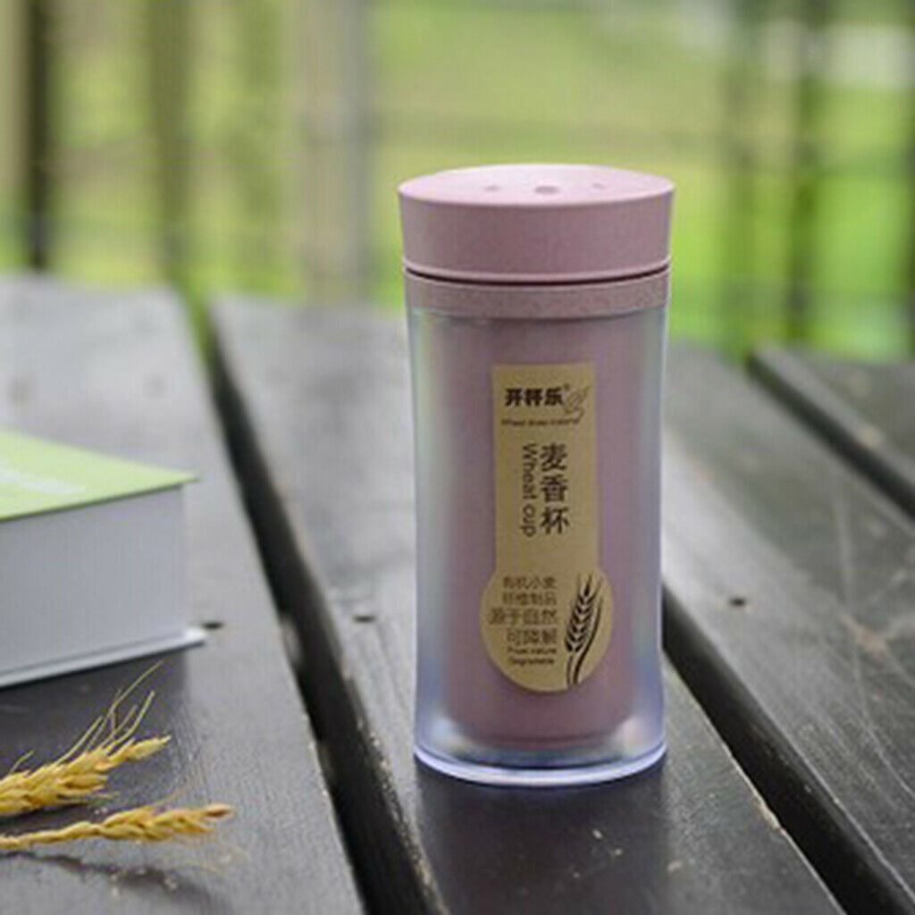 wheat straw insulating cup and leakproof portable tea cup 330ml  Pink