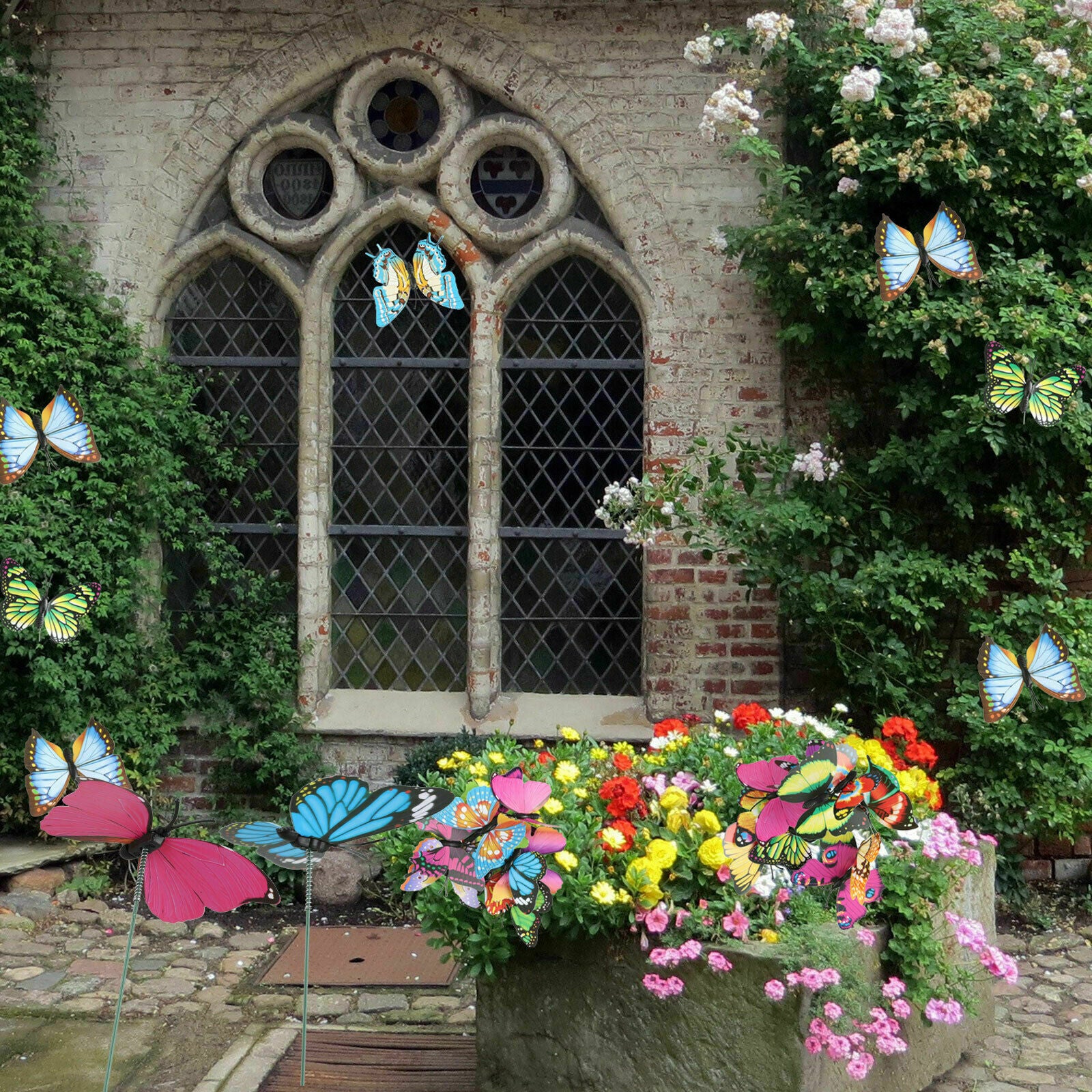 50Pcs Butterfly Stakes Outdoor Yard Planter Flower Pot Bed Garden Decor Yard Art