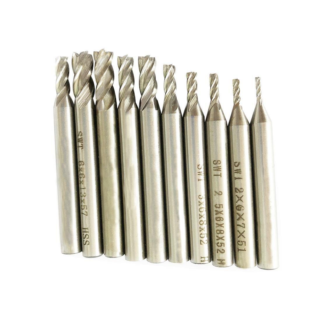 10Pcs/set 1.5-6mm HSS Straight Shank 4 Flute Cutter End Mill CNC Drill Bit Tool