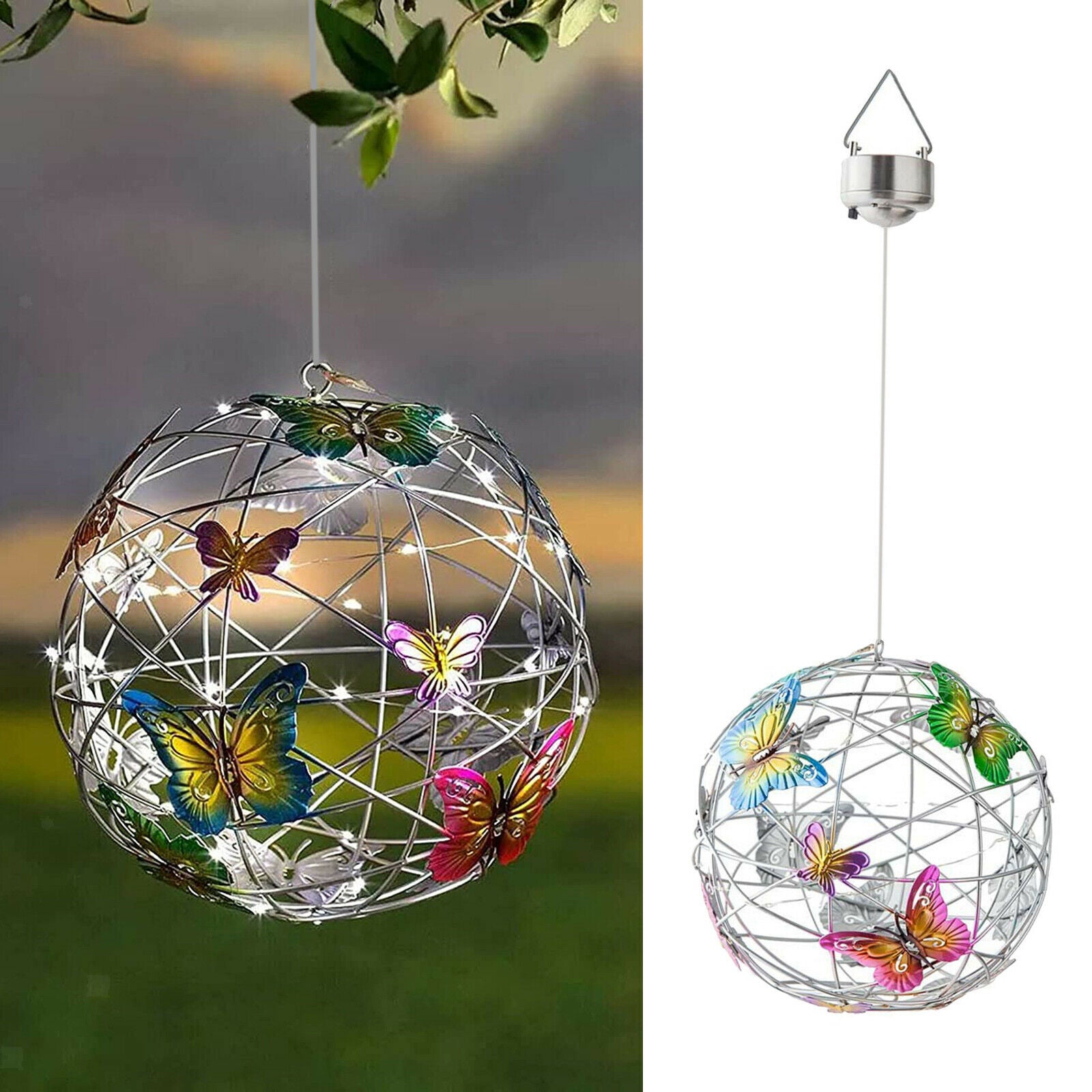 Garden Hanging Solar Lights with Hook Ball Lantern Patio Party Hang Lamp