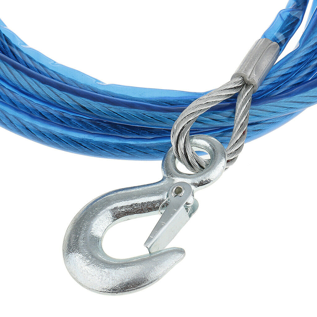 5Ton 4M Tow Car Rope Heavy Duty Pull Steel Wire Van Metal Road Recovery Hook
