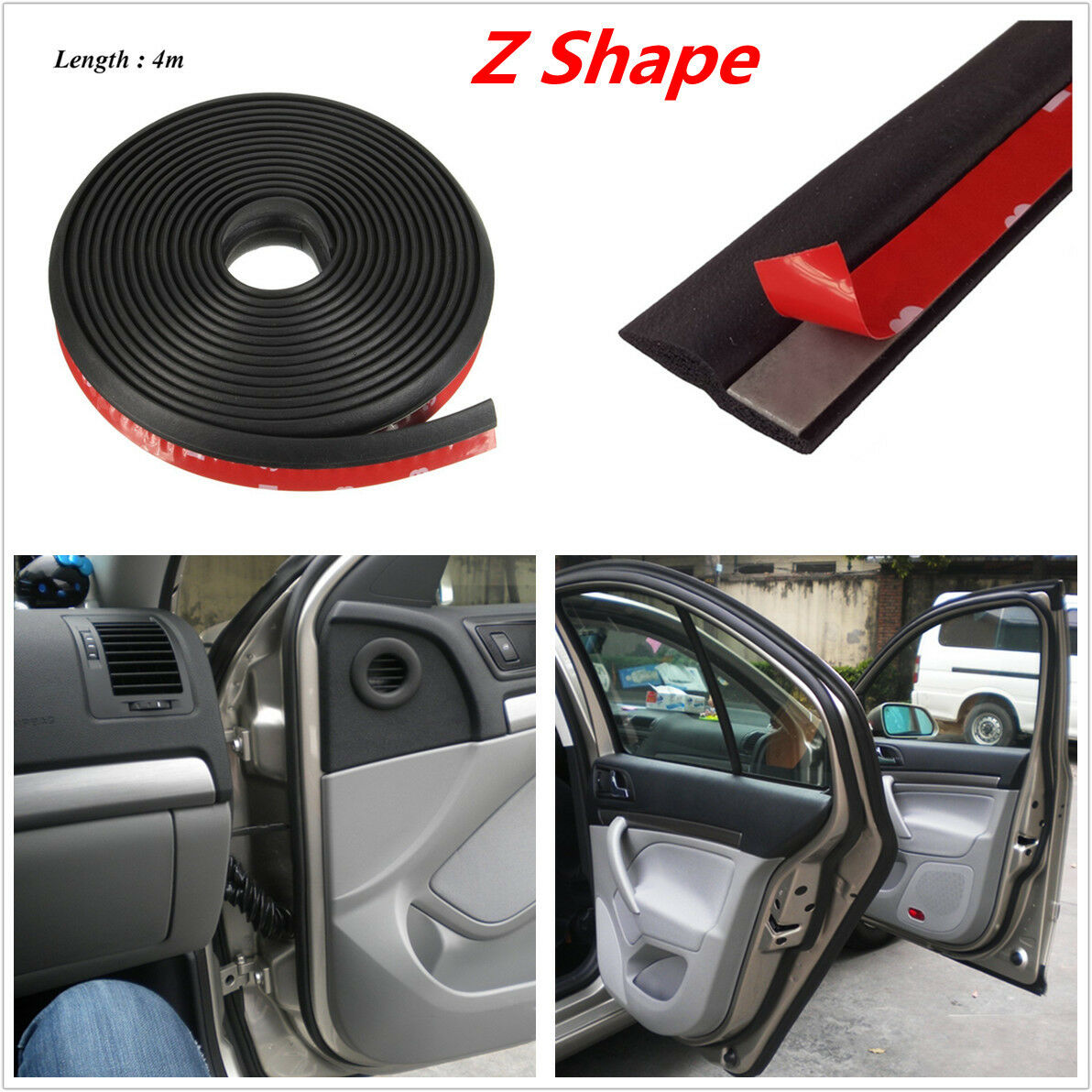 4M Z-shape Car Window Door Edge Moulding Trim Rubber Hollow Sealing Weatherstrip
