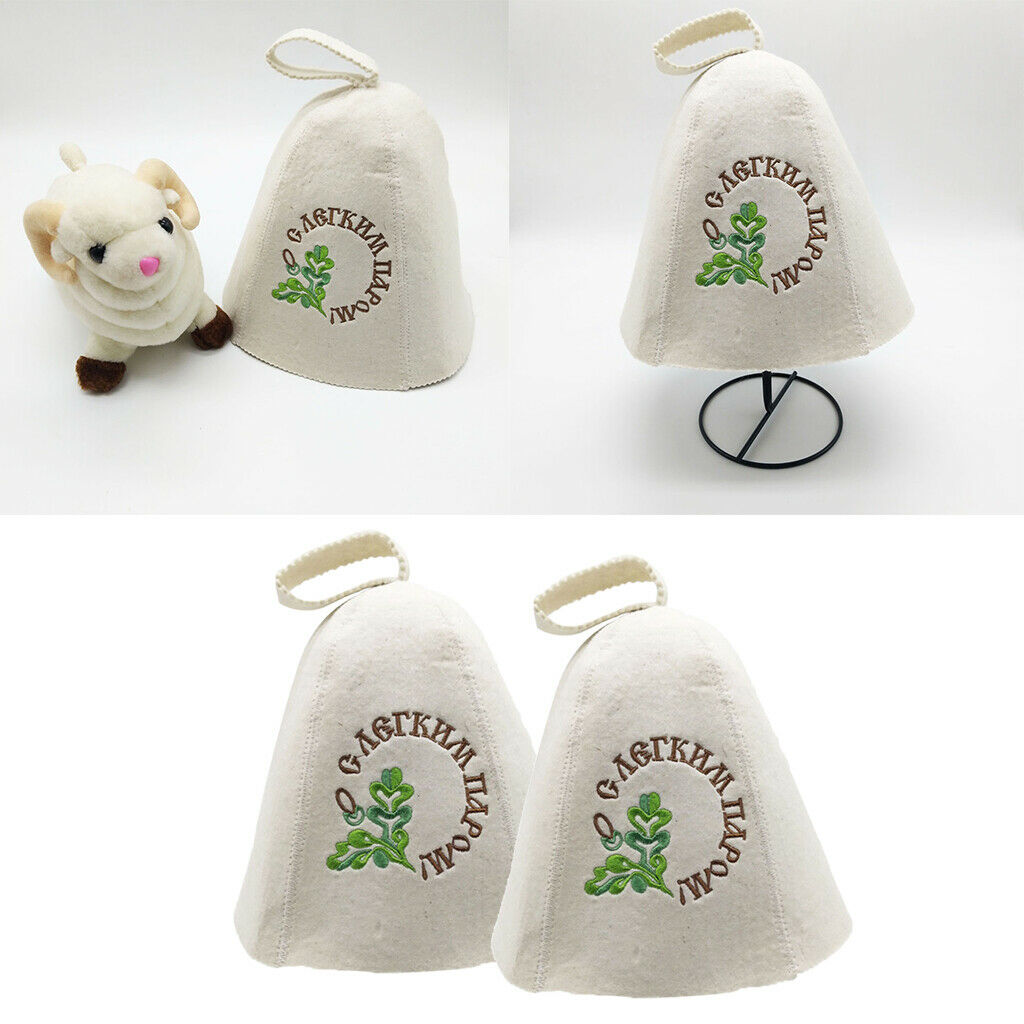 2xWool Hat for Sauna Banya Bath House Head Protection Embroidered Leaves