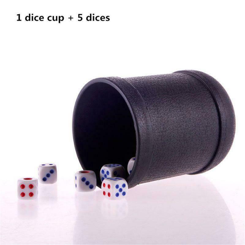 Black PVC Dice Cup Board Game KTV Pub Casino Party Game Dice Box with 5 Dices
