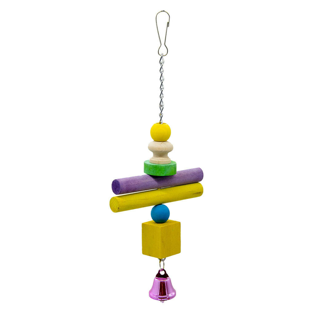 Bird Swing Toys with Colorful Wood Beads and Metal Bells Hanging Pendant for