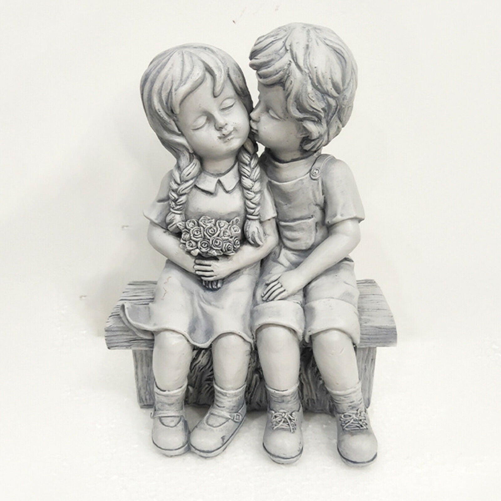 Mini Kissing Boy and Girl Garden Statue Sculpture Home Pool Decoration