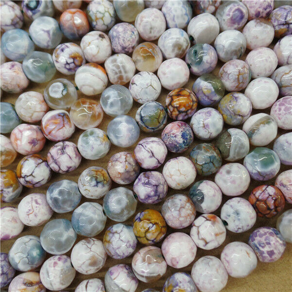 1 Strand 8mm Purple Fire Dragon Veins Agate Round Ball Loose Beads 15.5" HH9024